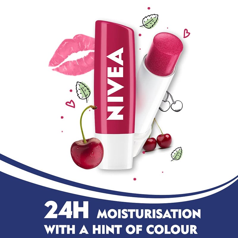 Nivea بلسم شفاه نيفيا كرز فاكهي لامع وبلسم شفاه نيفيا فراولة فاكهية لامعة 48 جرام عبوة من 2 - Image 4