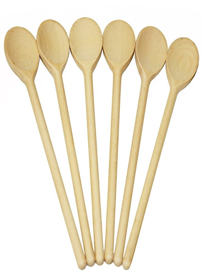 BICB 12 Inch Long Wooden Spoon Set by BICB | Natural Beechwood Mixing Spoons for Baking, Cooking & Stirring | Set of 6 Long Wooden Spoons | Cookware Sauce Spoons | Wood Mixing Spoon Set - Image 1