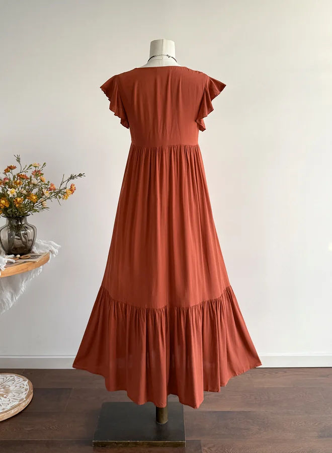 Take Two Take Two Rust Frill Sleeves Maxi Dress