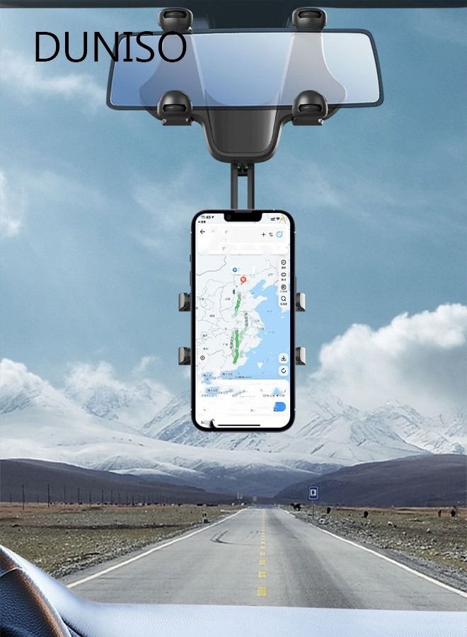 DUNISO Rearview Mirror Phone Holder for Car-360° Rotatable and Retractable Car Phone Holder with Adjustable Length Upgraded Multifunctional Rearview Mirror Phone Holder for All Mobile Phones and All Car - Image 5