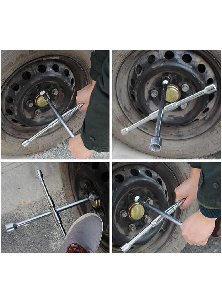 Universal 4-Way Heavy Duty Cross Wheel Wrench - Standard Tire Socket Tool with 17mm, 19mm, 21mm, and 23mm Heads - Professional Vehicle Lug Nut Remover - Image 3