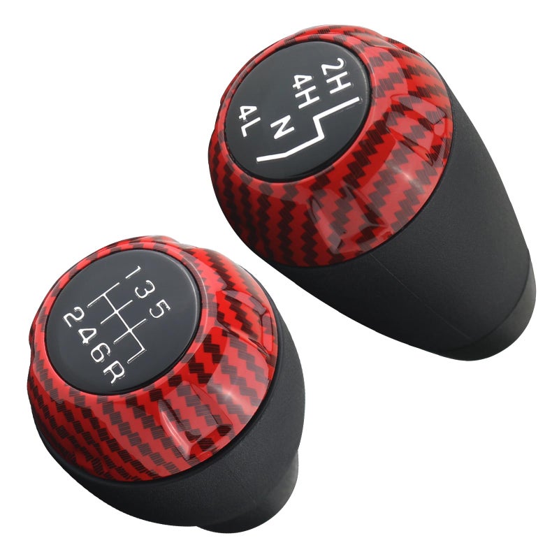APPERFiT Shift Shifter Knob Set Red Carbon Fiber for Manual Transmission 4x4 Transfer Case Compatible with Jeep Wrangler JK 2007 2008 2009 2010 Replaces 52060485AG