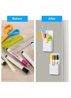 Y&D Magnetic Marker Holder, Pen Holder for Whiteboard or Fridge, Magnet Pencil Cup Storage Organizer School, Office, Home, Locker and Metal Cabinets, 2 Pack (White)  - Image 2