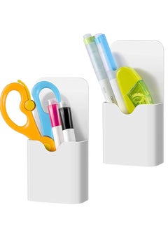 Y&D Magnetic Marker Holder, Pen Holder for Whiteboard or Fridge, Magnet Pencil Cup Storage Organizer School, Office, Home, Locker and Metal Cabinets, 2 Pack (White)  - Image 1
