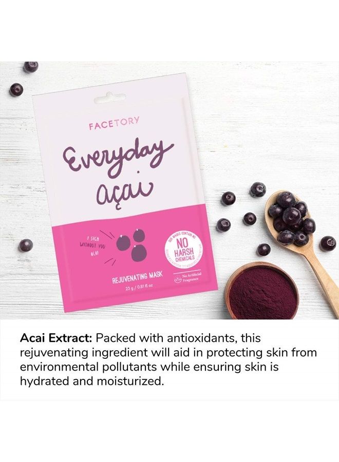 FACETORY Everyday Acai Rejuvenating Sheet Mask With No Harsh Chemicals - Soft, Form-Fitting Face Mask, For All Skin Types - Rejuvenating, Calming, and Balancing Mask (Pack of 5) - Image 3