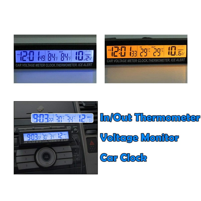 Maso Car Temperature Digital Clock Universal Auto Dashboard Voltage Clocks with Blue And Orange Blacklight LCD Screen Adjustable Vehicle Temperature Gauge with Alert Function 12h/24h Modes - Image 3