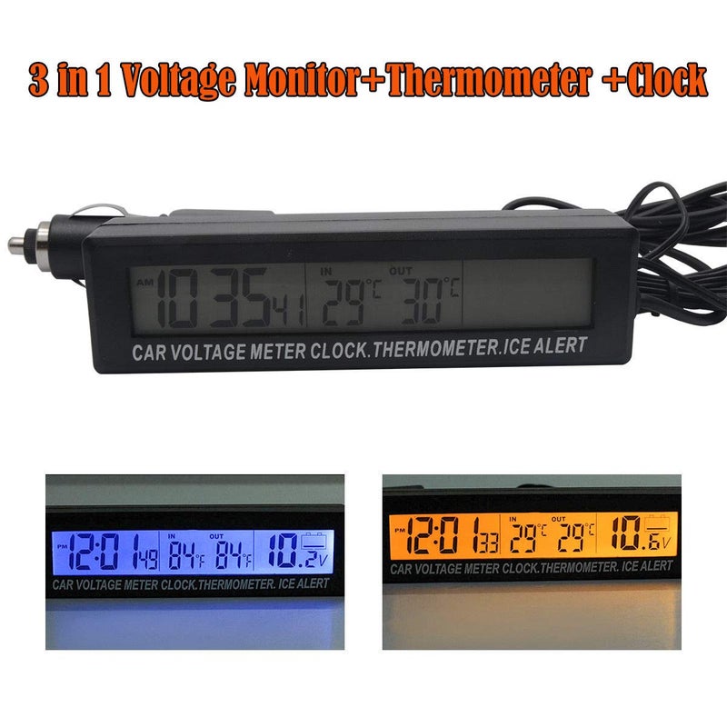 Maso Car Temperature Digital Clock Universal Auto Dashboard Voltage Clocks with Blue And Orange Blacklight LCD Screen Adjustable Vehicle Temperature Gauge with Alert Function 12h/24h Modes - Image 4
