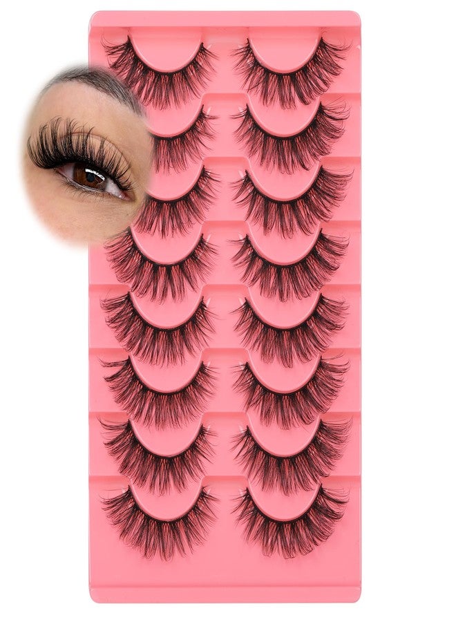 JIMIRE Natural Lashes Fluffy False Eyelashes Natural Look Wispy Faux Mink Lashes Short Cat Eye 15MM False Lashes 8 Pairs Pack - Image 1