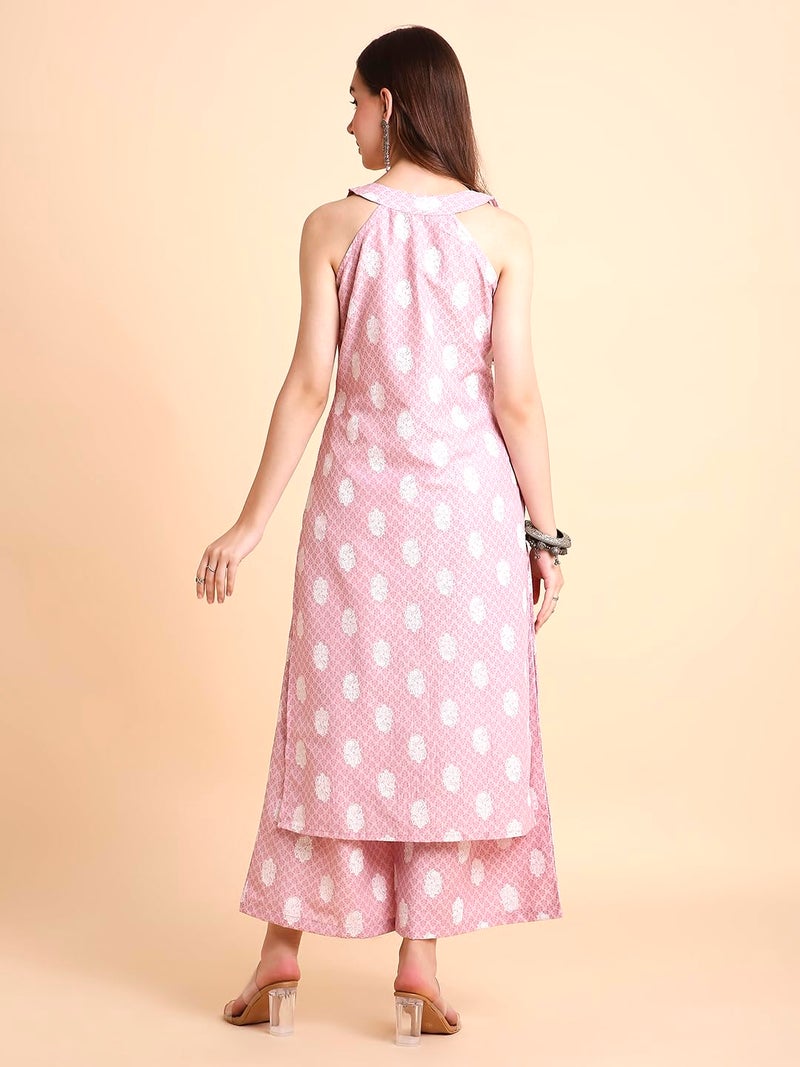 RATAN Women's Cotton Blend Printed A-Line Kurta with Palazzo Pant Set (DMGL-1444-M_Pink) - Image 2