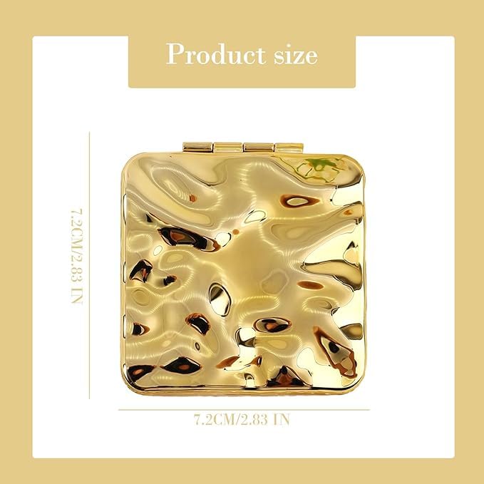 Scarlet Line Plastic Small Double Sided Foldable Purse Mirror for Women Square Shape Magnifying Hand Mirror for Makeup Handy Compact Travel Mirror_Golden - Image 2