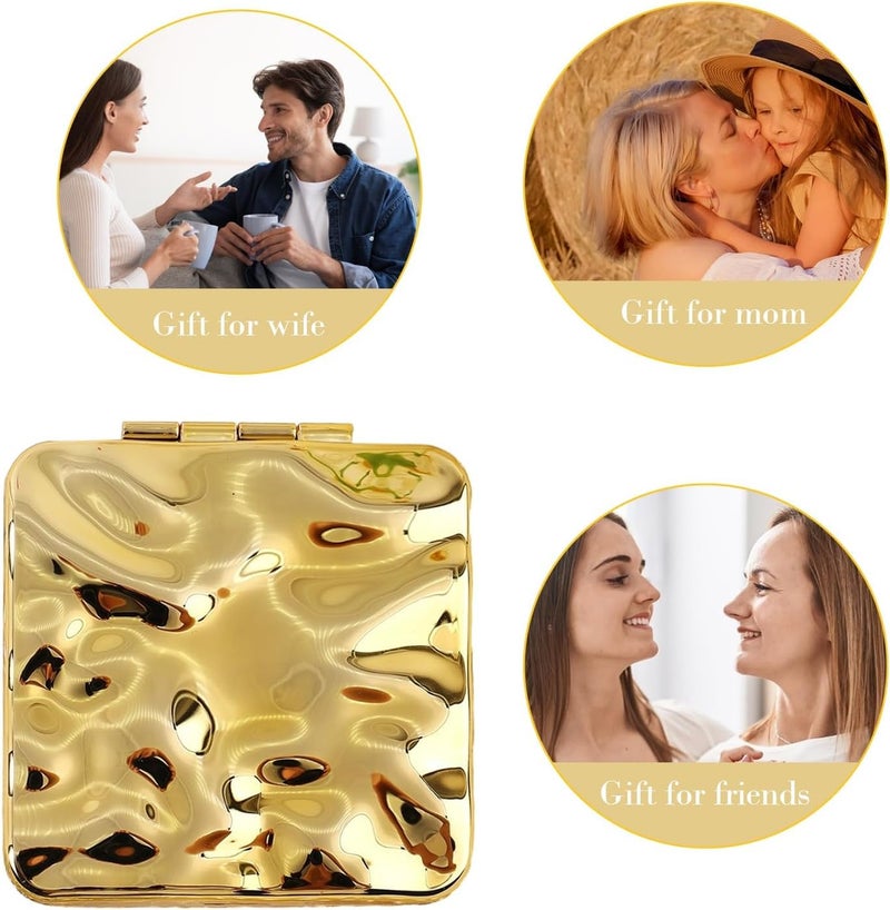 Scarlet Line Plastic Small Double Sided Foldable Purse Mirror for Women Square Shape Magnifying Hand Mirror for Makeup Handy Compact Travel Mirror_Golden - Image 3