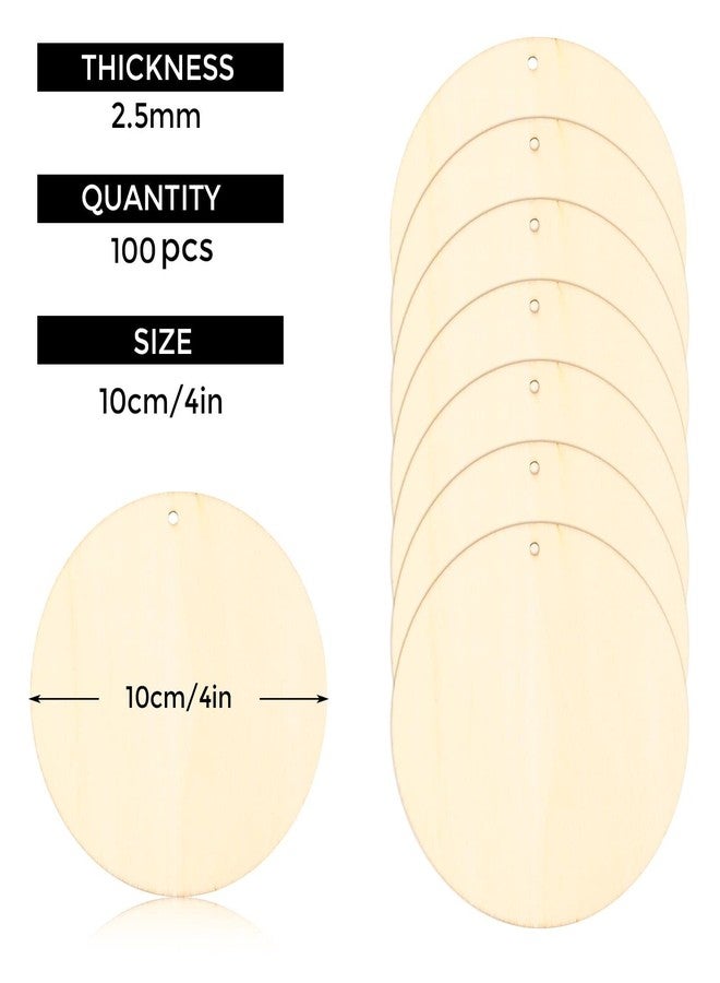 FSWCCK 100 PCS 4 Inch Wood Circles for Crafts - Round Blank Discs with Holes, Unfinished Wooden Cutouts for DIY, Painting, Staining, Coasters,Laser Engraving Sign Blanks, Ornament (4inch-100 Pack) - Image 2