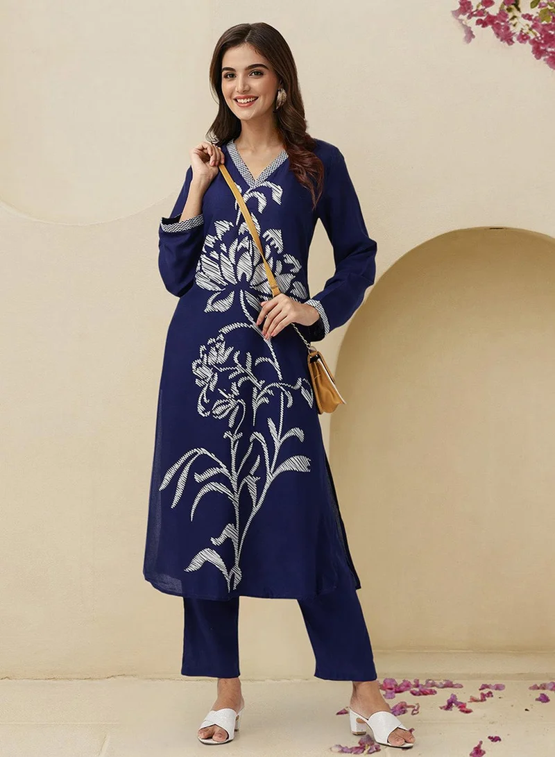 Women Navy Rayon Kurta Sets 2Pcs Sets