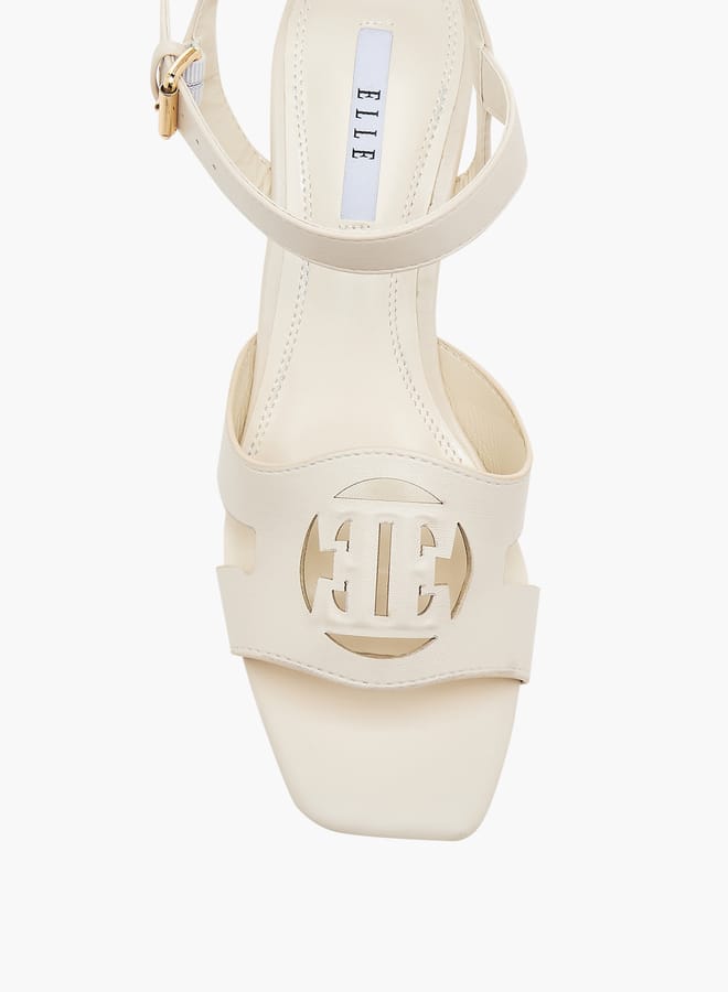 ELLE Women's Logo Detail Sandals with Buckle Closure and Block Heels  - Image 4