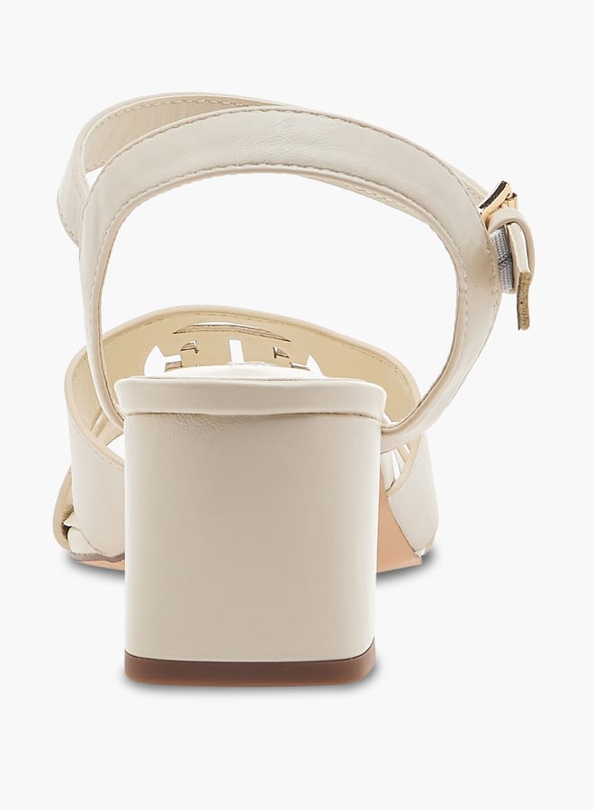 ELLE Women's Logo Detail Sandals with Buckle Closure and Block Heels  - Image 5
