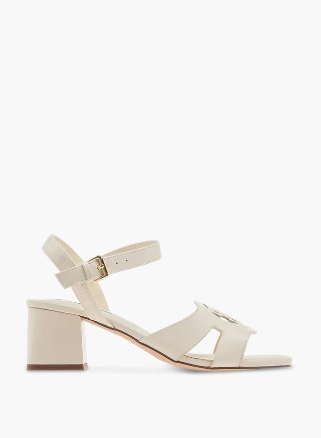 ELLE Women's Logo Detail Sandals with Buckle Closure and Block Heels