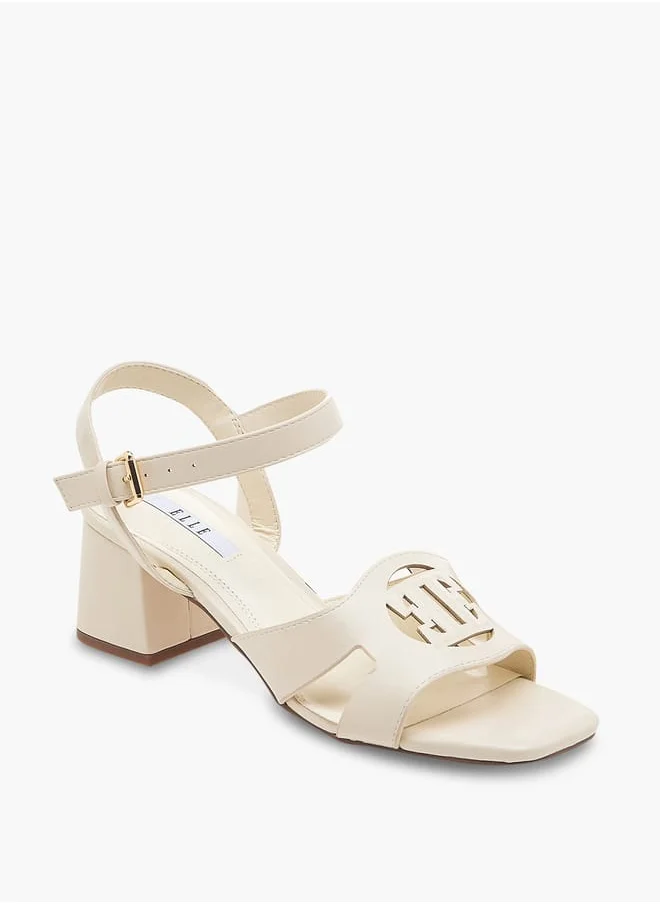 ELLE Women's Logo Detail Sandals with Buckle Closure and Block Heels