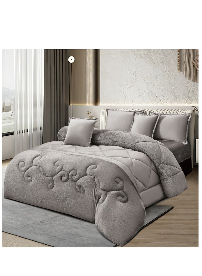 مينج لي مفرش شتوي نفرين نظام وجهين وجه مخمل وجه فرو - طقم مفارش 6 قطع ( 1 لحاف + 1 وشرشف مطاطي + 4 أغطية وسائد ديكورية ) يناسب سرير مقاس 200x200 سم - Image 2