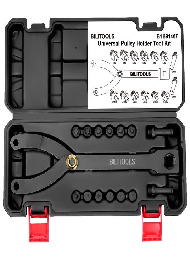 BILITOOLS 15PCS Universal Pulley Holder Tool Kit, 1/2-inch drive ratchet Adjustable Spanner Wrench with Variable Pins 3.5mm, 4mm, 4.5mm, 5mm, 6mm, 6.5mm and 10mm fits Camshaft pulleys. - Image 1