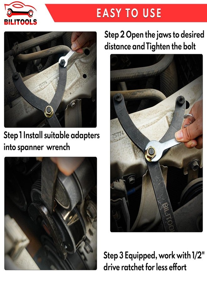 BILITOOLS 15PCS Universal Pulley Holder Tool Kit, 1/2-inch drive ratchet Adjustable Spanner Wrench with Variable Pins 3.5mm, 4mm, 4.5mm, 5mm, 6mm, 6.5mm and 10mm fits Camshaft pulleys. - Image 4