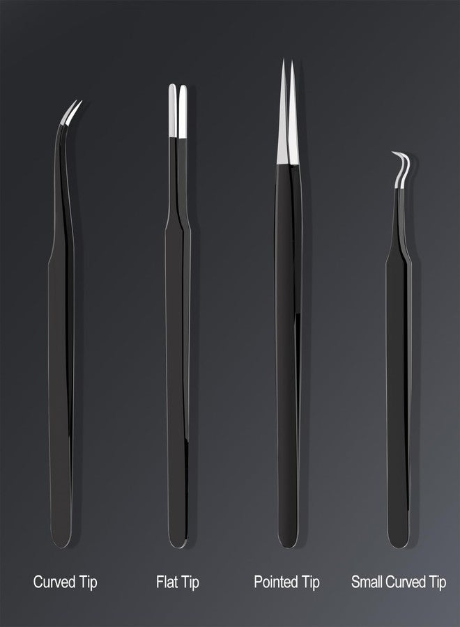 G.CATACC 4-Pack Precision Tweezers Set for Blackheads, Ingrown Hair, Crafts, Electronics, Soldering, Jewelry - Curved and Pointed Tweezer Kit with Case - Image 5