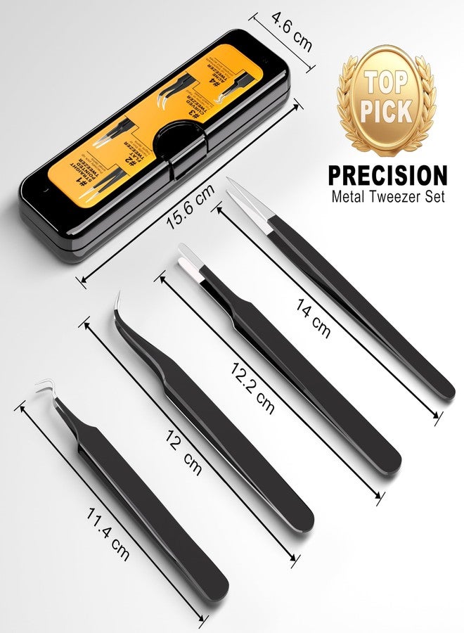 G.CATACC 4-Pack Precision Tweezers Set for Blackheads, Ingrown Hair, Crafts, Electronics, Soldering, Jewelry - Curved and Pointed Tweezer Kit with Case - Image 4