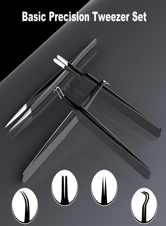 G.CATACC 4-Pack Precision Tweezers Set for Blackheads, Ingrown Hair, Crafts, Electronics, Soldering, Jewelry - Curved and Pointed Tweezer Kit with Case - Image 2