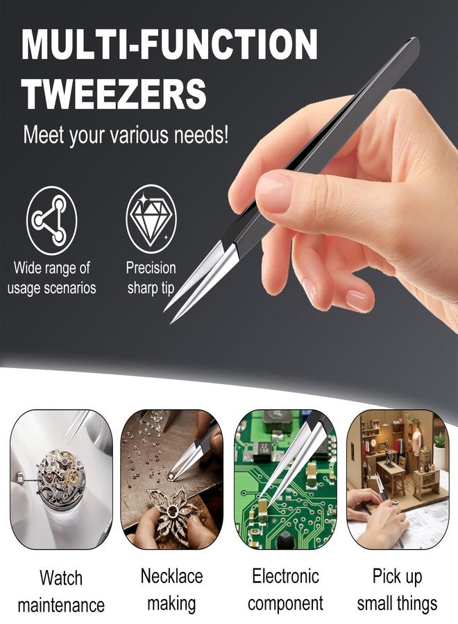 G.CATACC 4-Pack Precision Tweezers Set for Blackheads, Ingrown Hair, Crafts, Electronics, Soldering, Jewelry - Curved and Pointed Tweezer Kit with Case - Image 3