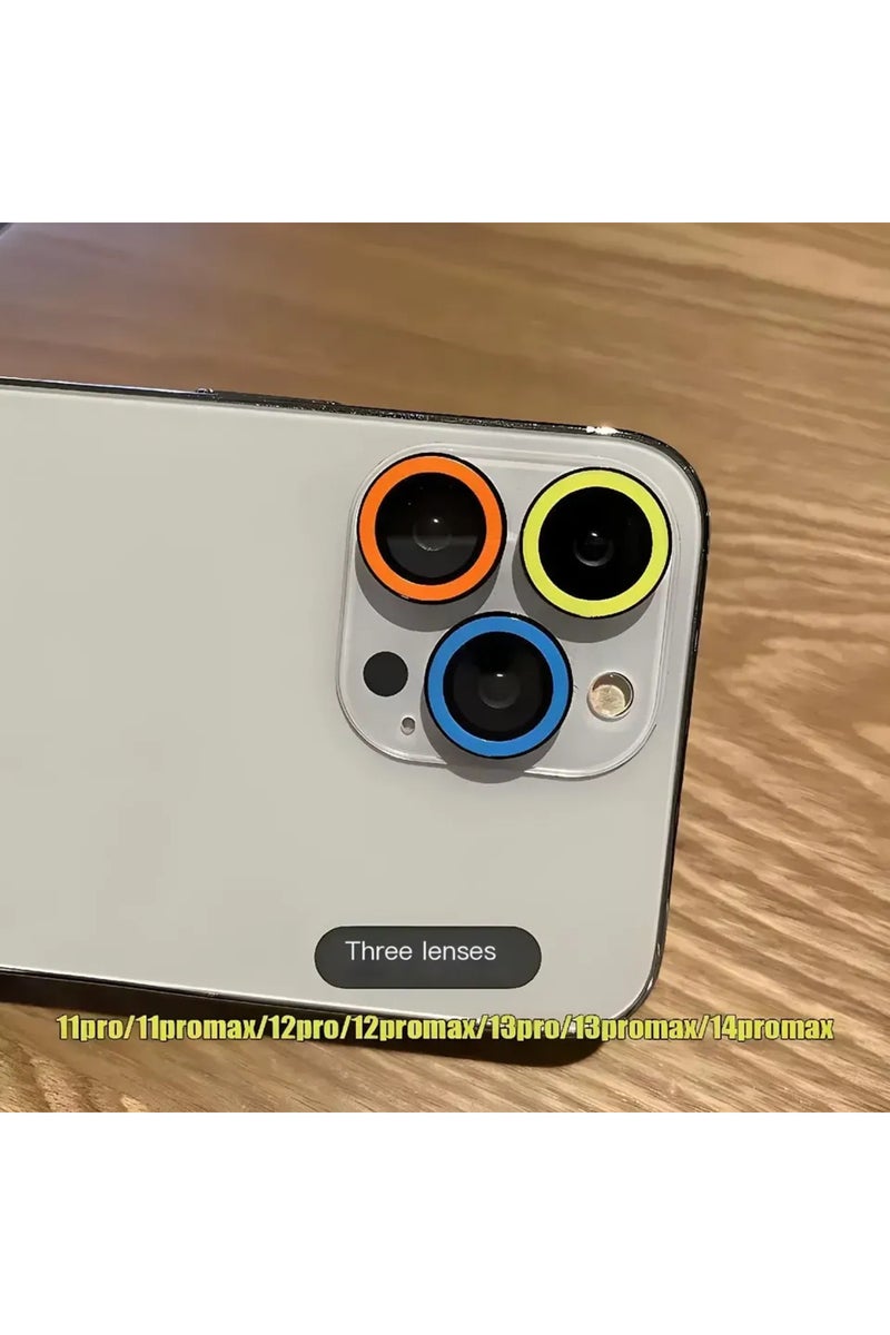 زجاج مقوى 15 برو ماكس (3 قطع برتقالي أخضر أزرق) 2-3 قطع فيلم حماية كاميرا سيراميك مضيء لهاتف آيفون