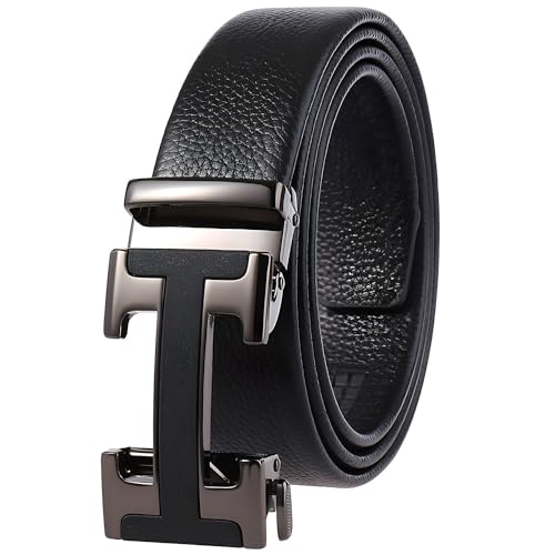 VJK Men's Leather Belt Ratchet Belt Dress with Premium Leather Slide Belt with Easier Adjustable Automatic Buckle Casual Accessories for Every Occasion (49in) - Image 1