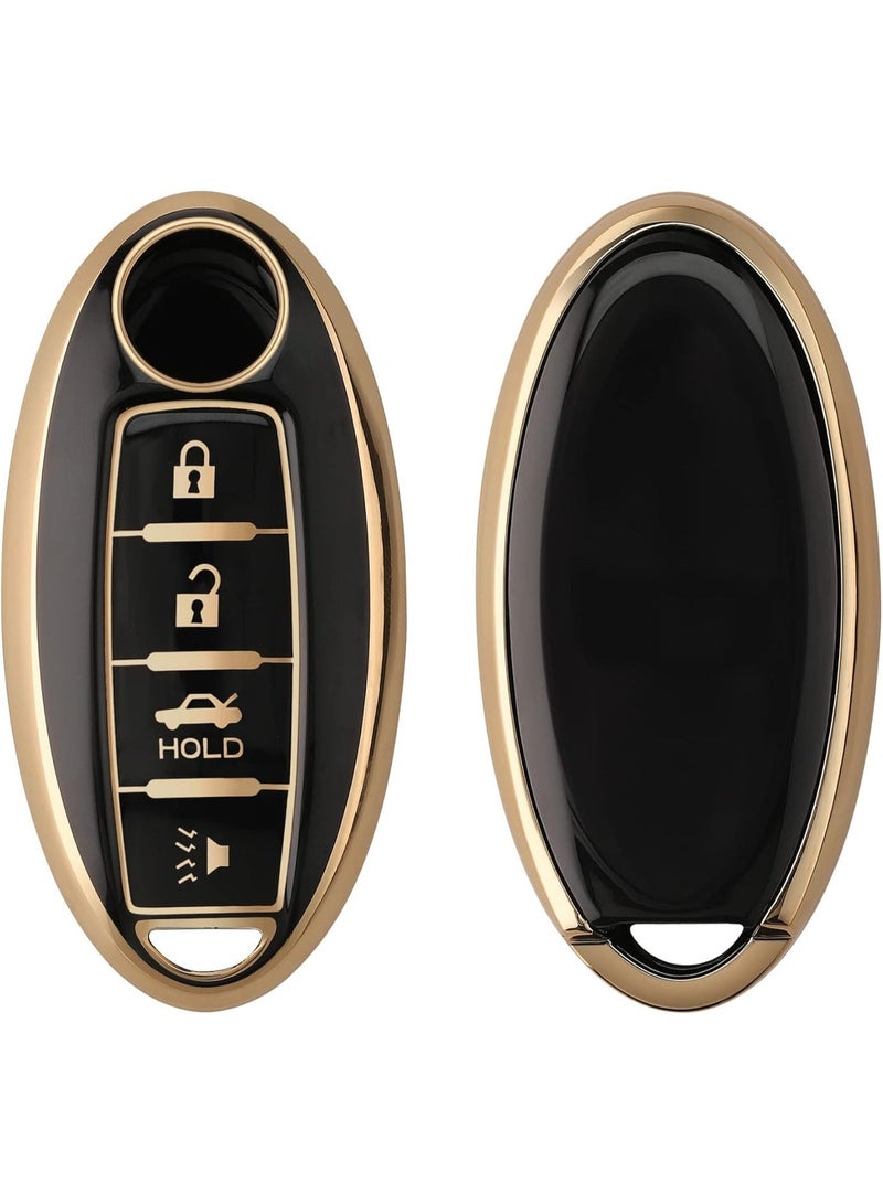 غطاء مفتاح سيارة متوافق مع نيسان صني و سنترا ب 4 ازرار اسود ذهبي - Image 1
