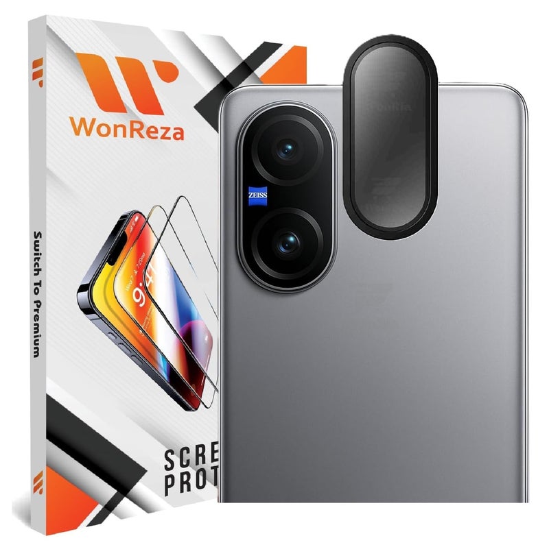 WonReza ® حزمة 1 - واقي عدسة الكاميرا بإطار معدني لهاتف Vivo V60 5G زجاج مقسى حلقات سبائك الألومنيوم، إطار معدني فائق الوضوح - أسود - Image 1