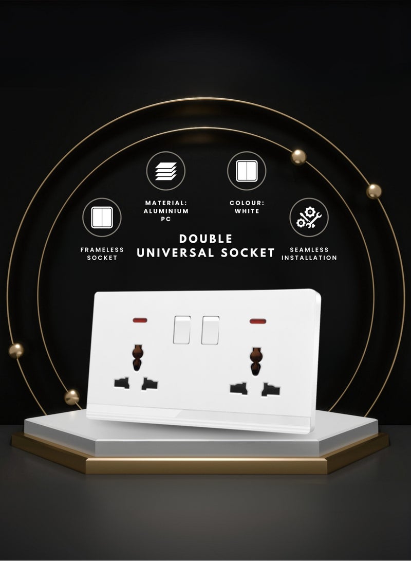Vmax Double Universal Socket 13A with Switch and Indicating Light - 6x3" White/Ivory Finish - Image 1
