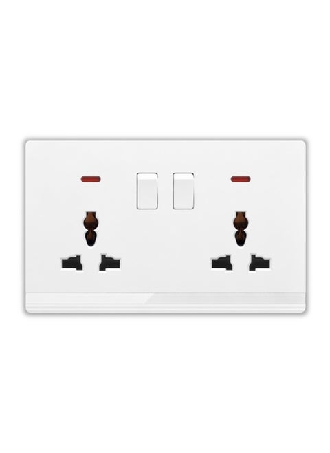 Double Universal Socket 13A with Switch and Indicating Light - 6x3" White/Ivory Finish