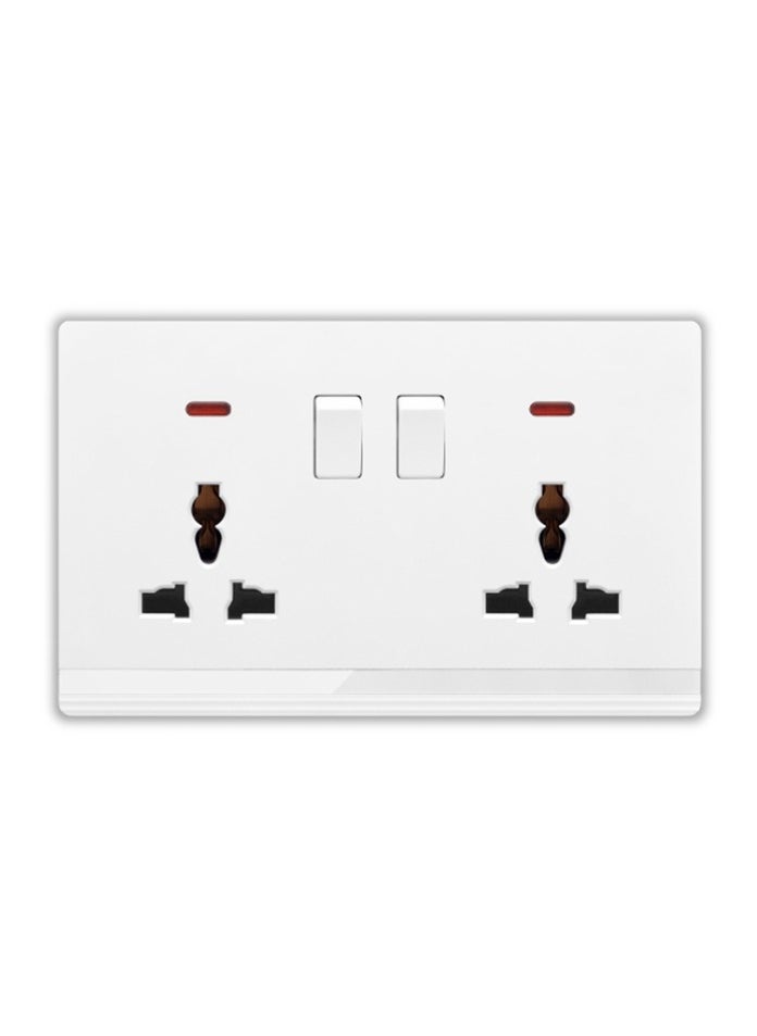 Double Universal Socket 13A with Switch and Indicating Light - 6x3" White/Ivory Finish