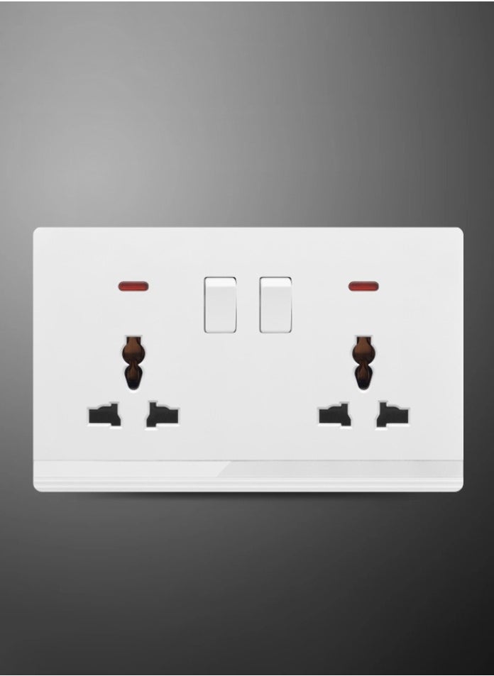 Double Universal Socket 13A with Switch and Indicating Light - 6x3" White/Ivory Finish