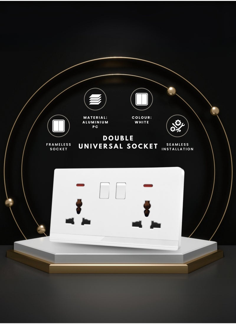 Double Universal Socket 13A with Switch and Indicating Light - 6x3" White/Ivory Finish - pzsku/Z635D1345E3D90143F034Z/45/_/1727423191/47903c6c-7def-4464-b7c8-05ff93e46d00