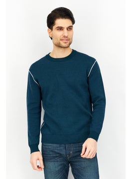 SELECTED Men Crew Neck Knitted Sweater, Teal Green  - Image 1