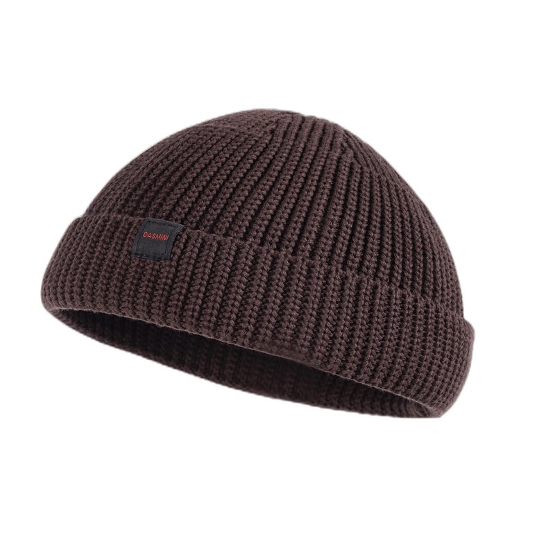 DASMINI Fisherman Beanie Hats for Men Women,Knit Trawler Rollup Edge Skull Cap,Watch Cap,Docker Beanie Spring Fall Short Mini Hats (Brown, Size M) - Image 1