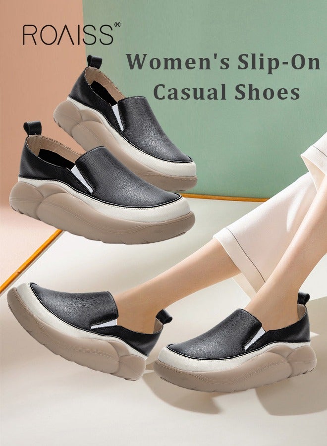 roaiss New Arrival Round Retro Thick Soles Fashionable Comfortable Shoes Women's Explosive Style Loafers Slip-On Casual Walking Sports Shoes  - Image 1