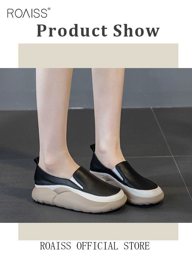 roaiss - New Arrival Round Retro Thick Soles Fashionable Comfortable Shoes Women's Explosive Style Loafers Slip-On Casual Walking Sports Shoes - Image 1