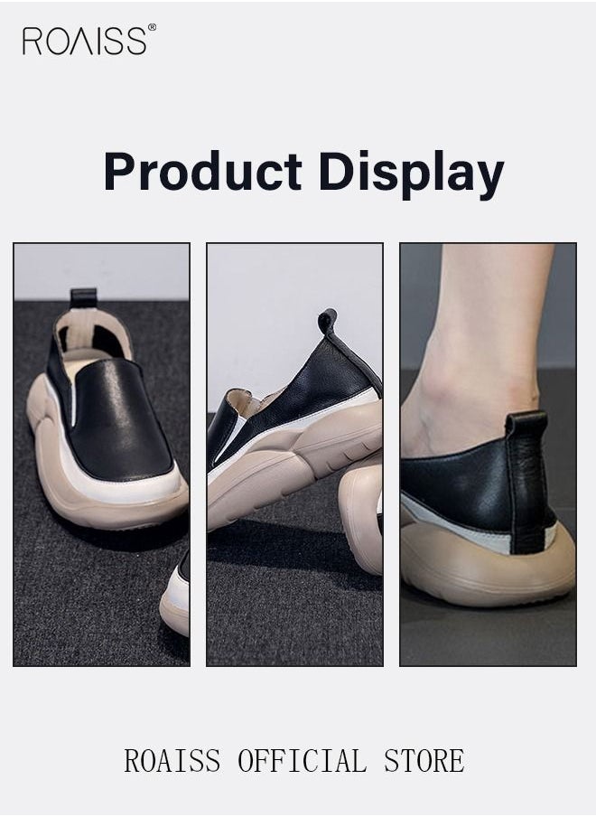 roaiss - New Arrival Round Retro Thick Soles Fashionable Comfortable Shoes Women's Explosive Style Loafers Slip-On Casual Walking Sports Shoes - Image 1