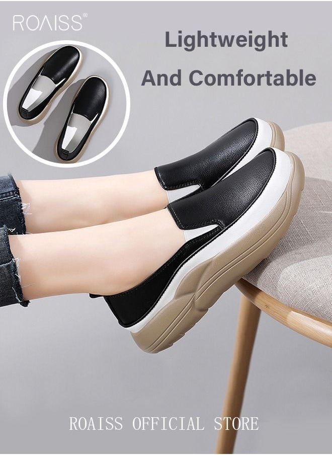 roaiss - New Arrival Round Retro Thick Soles Fashionable Comfortable Shoes Women's Explosive Style Loafers Slip-On Casual Walking Sports Shoes - Image 1