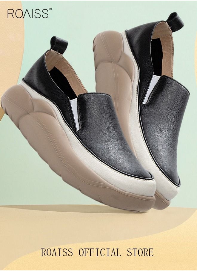 roaiss - New Arrival Round Retro Thick Soles Fashionable Comfortable Shoes Women's Explosive Style Loafers Slip-On Casual Walking Sports Shoes - Image 1