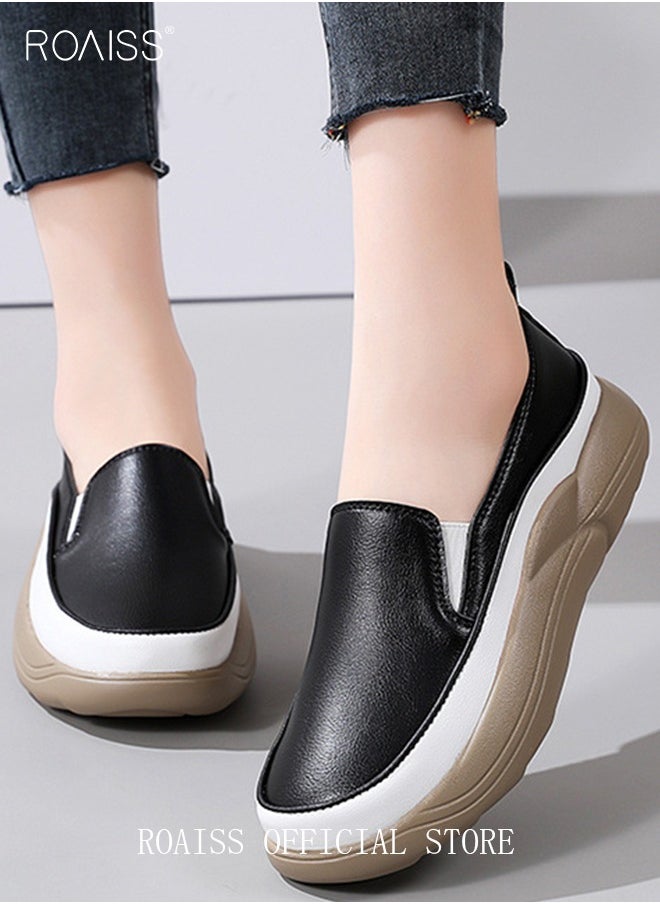 roaiss - New Arrival Round Retro Thick Soles Fashionable Comfortable Shoes Women's Explosive Style Loafers Slip-On Casual Walking Sports Shoes - Image 1