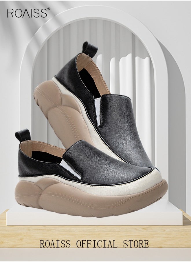 roaiss - New Arrival Round Retro Thick Soles Fashionable Comfortable Shoes Women's Explosive Style Loafers Slip-On Casual Walking Sports Shoes - Image 1