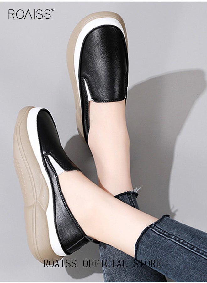 roaiss - New Arrival Round Retro Thick Soles Fashionable Comfortable Shoes Women's Explosive Style Loafers Slip-On Casual Walking Sports Shoes - Image 1