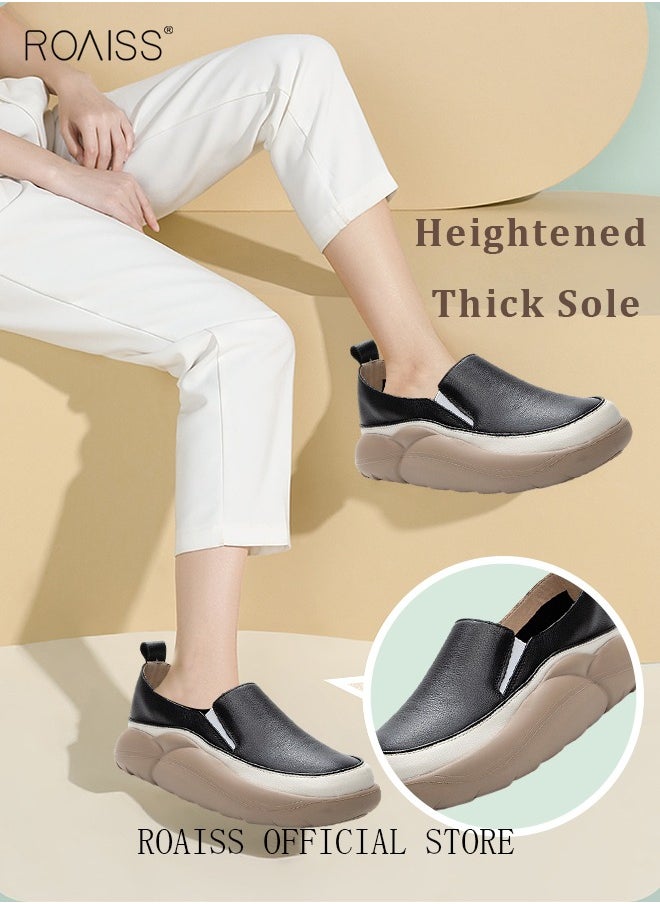 roaiss - New Arrival Round Retro Thick Soles Fashionable Comfortable Shoes Women's Explosive Style Loafers Slip-On Casual Walking Sports Shoes - Image 1