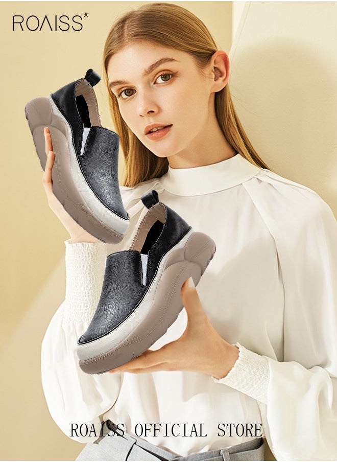 roaiss - New Arrival Round Retro Thick Soles Fashionable Comfortable Shoes Women's Explosive Style Loafers Slip-On Casual Walking Sports Shoes - Image 1