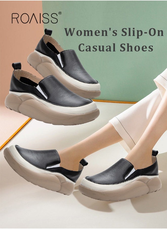 roaiss - New Arrival Round Retro Thick Soles Fashionable Comfortable Shoes Women's Explosive Style Loafers Slip-On Casual Walking Sports Shoes - Image 1